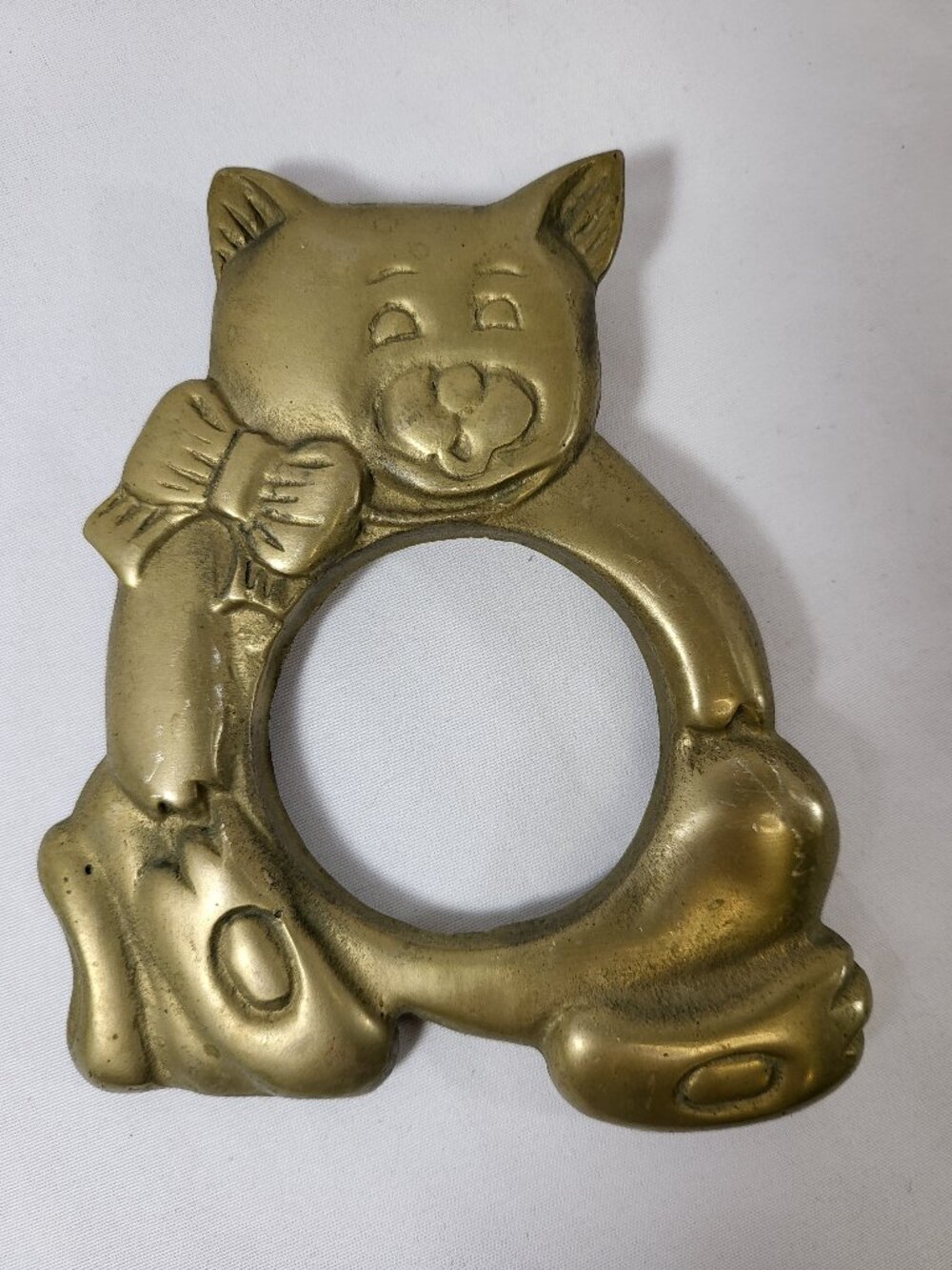 Mini Brass Cat Photo Frame Salvage - Vintage Cottagecore Brass Animal Frame
